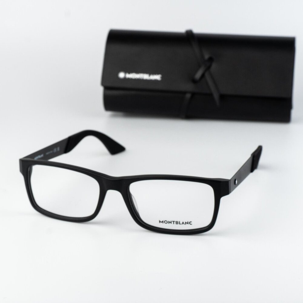 Montblanc Men Eyeglasses Matte Black Rectangle MB0301O 005 NEW AUTHENTIC